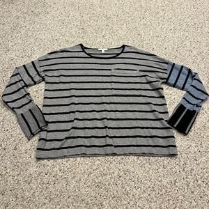 Lisa Todd Cotton Cashmere Striped Pocket Sweater M Gray Preppy Casual Classic